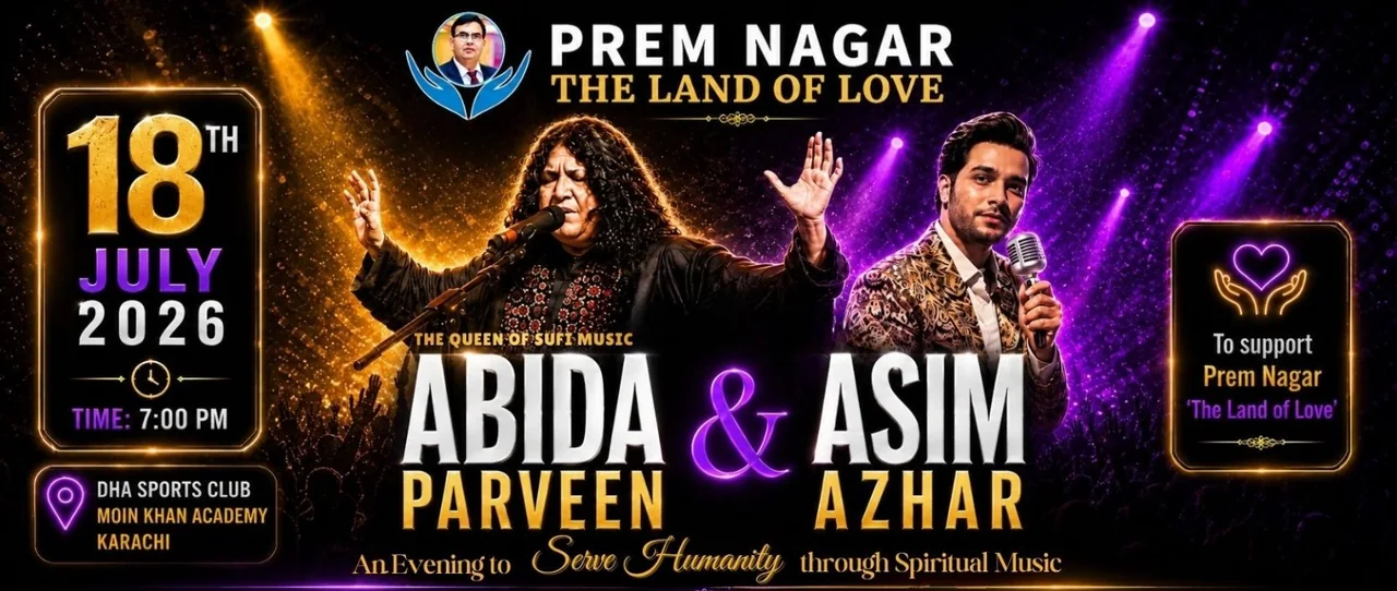 Abida Parveen & Asim Azhar live — Prem Nagar, 18 July 2026, DHA Sports Club, Karachi
