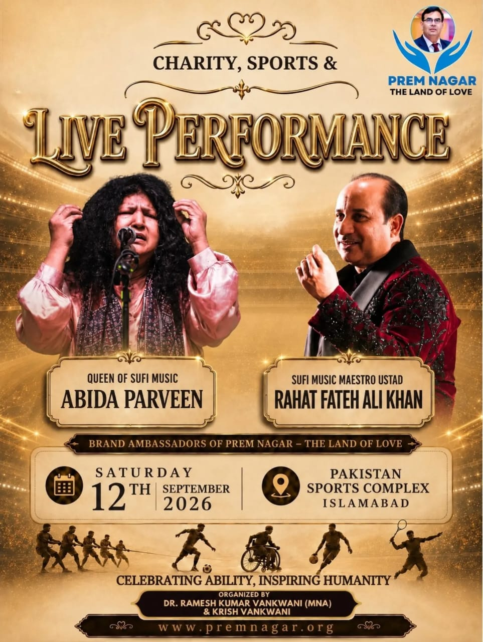 Prem Nagar — The Land of Love charity concert, Abida Parveen & Asim Azhar, 18 July 2026, Karachi